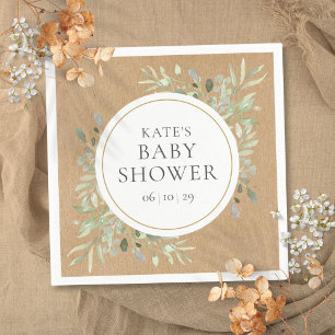 Rustic Kraft Watercolor Greenery Baby Shower Napkin