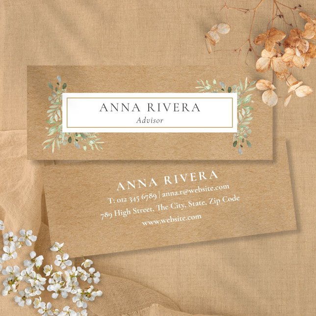 Rustic Kraft Watercolor Greenery Professional  Mini Business Card (Rustic Kraft Watercolor Greenery Professional Mini Business Card)