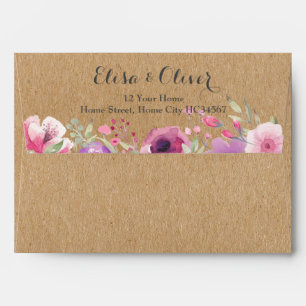 Rustic Kraft Watercolour Roses Return Address Envelope