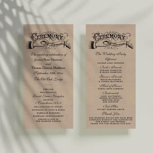 Rustic Kraft Wedding Ceremony Program Templates Rack Card (Creator Uploaded)