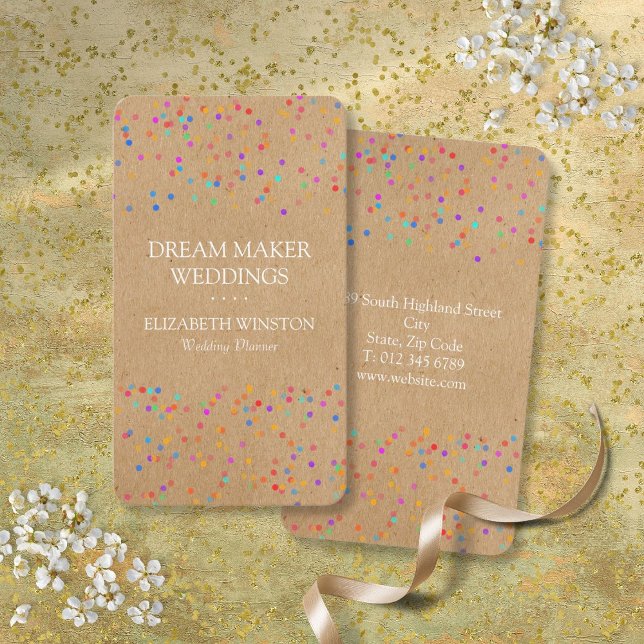 Rustic Kraft Wedding Confetti Boho Stylish Business Card (Rustic Kraft Wedding Confetti Boho Stylish Business Card)