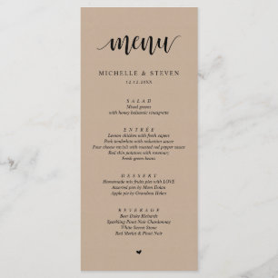 Rustic Kraft Wedding Elopement Dinner Menu