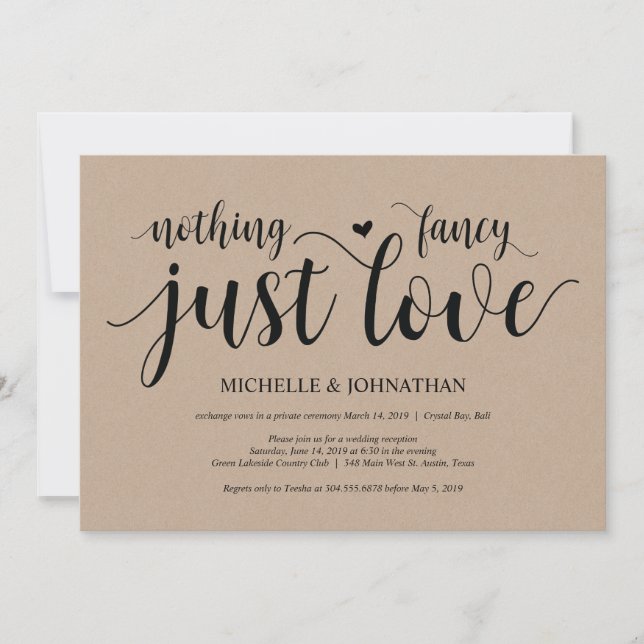 Rustic Kraft Wedding Elopement Reception Invites (Front)