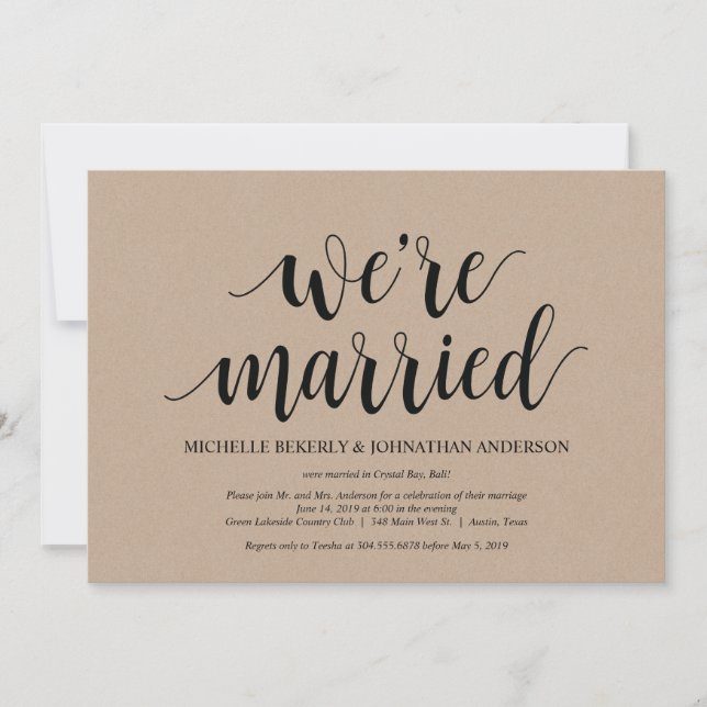 Rustic Kraft Wedding Elopement Reception Invites (Front)