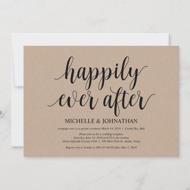 Rustic Kraft Wedding Elopement Reception Invites (Front)