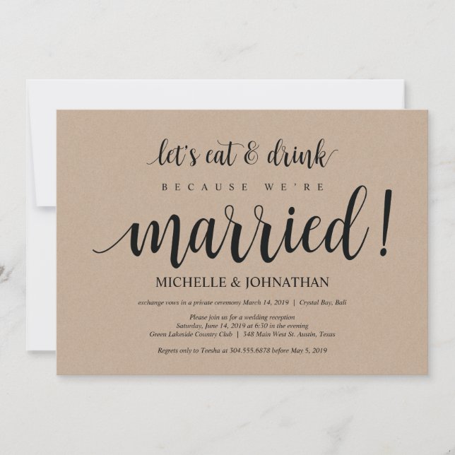 Rustic Kraft Wedding Elopement Reception Invites (Front)