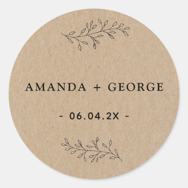 Rustic kraft Wedding Favour sticker (Front)