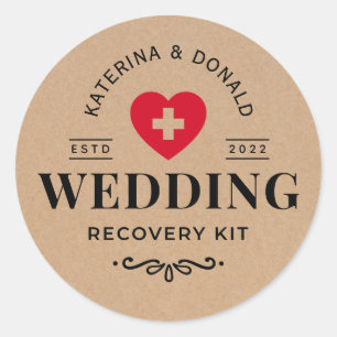 Rustic Kraft Wedding Hangover Recovery Kit Classi Classic Round Sticker