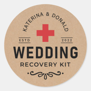 Rustic Kraft Wedding Hangover Recovery Kit Classi Classic Round Sticker