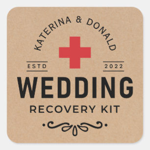 Rustic Kraft Wedding Hangover Recovery Kit  Classi Square Sticker