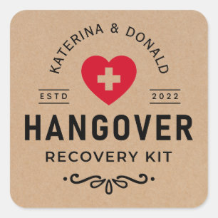 Rustic Kraft Wedding Hangover Recovery Kit  Classi Square Sticker