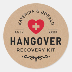 Rustic Kraft Wedding Hangover Recovery Kit Classic Round Sticker