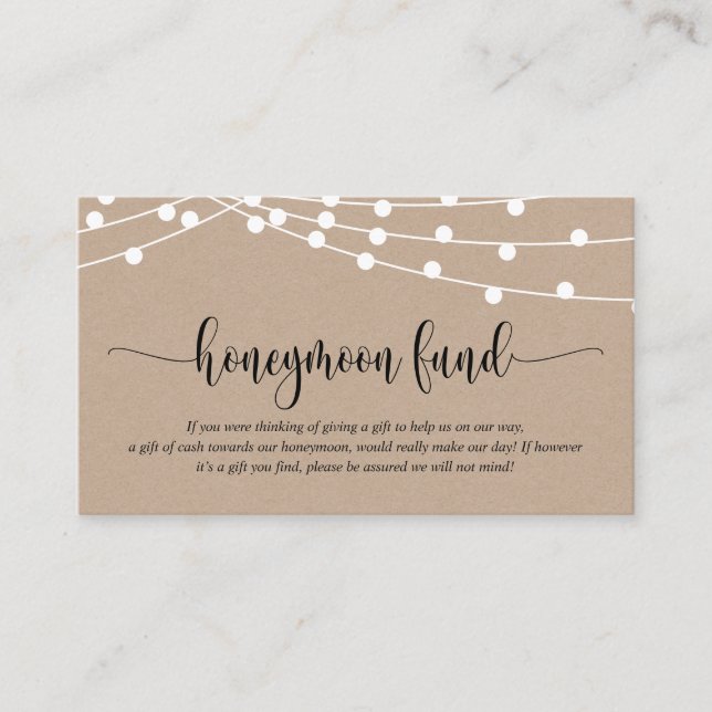 Rustic kraft, Wedding Honeymoon Fund and Wish Encl Enclosure Card (Front)