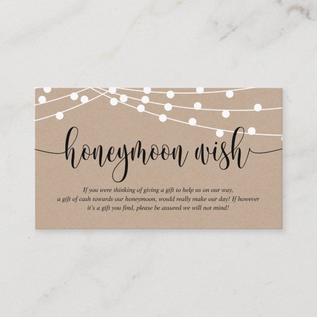 Rustic kraft, Wedding Honeymoon Wish or Fund Enclo Enclosure Card (Front)