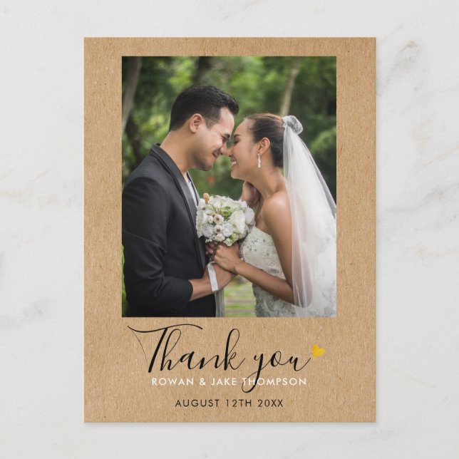 Rustic Kraft Wedding Photo Thank You Postcard (Front)