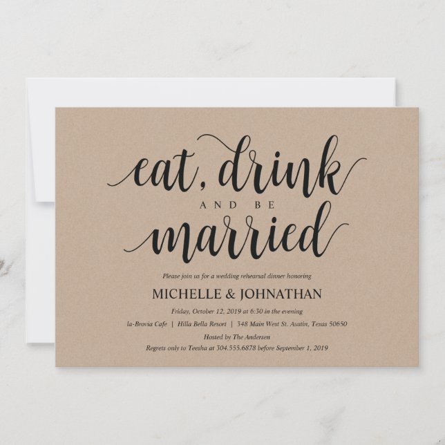 Rustic Kraft Wedding Rehearsal Dinner Invites (Front)