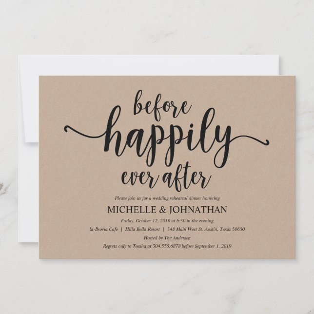 Rustic Kraft Wedding Rehearsal Dinner Invites (Front)
