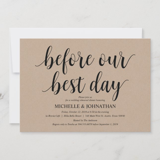 Rustic Kraft Wedding Rehearsal Dinner Invites (Front)
