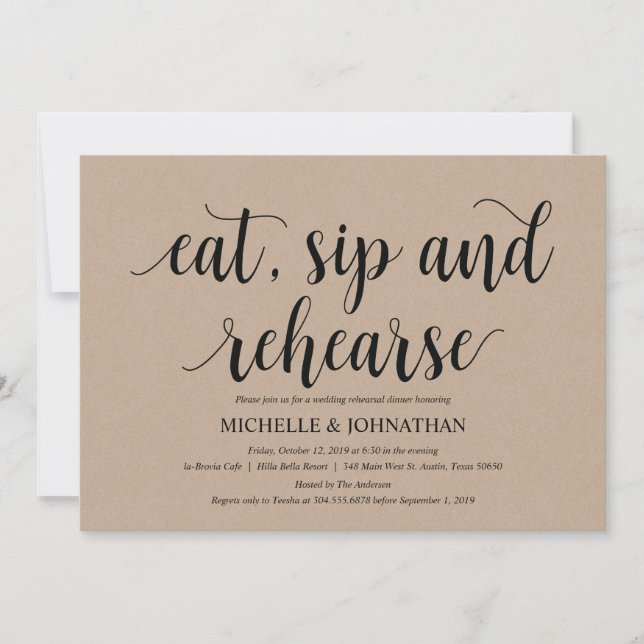 Rustic Kraft Wedding Rehearsal Dinner Invites (Front)