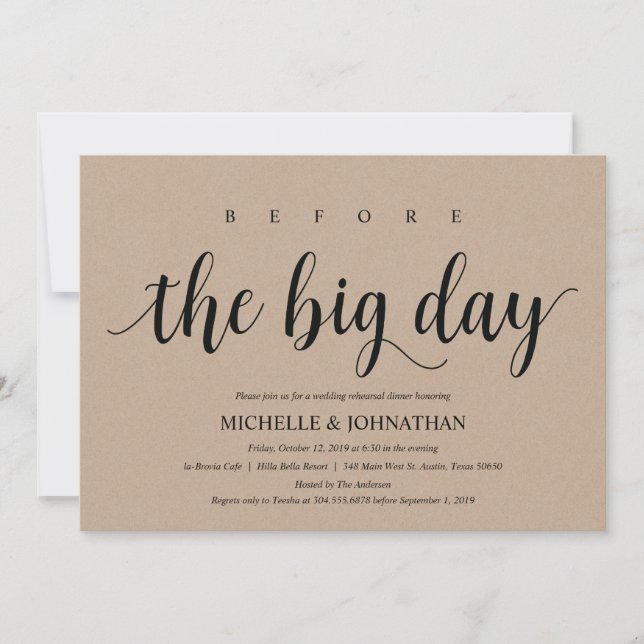 Rustic Kraft Wedding Rehearsal Dinner Invites (Front)