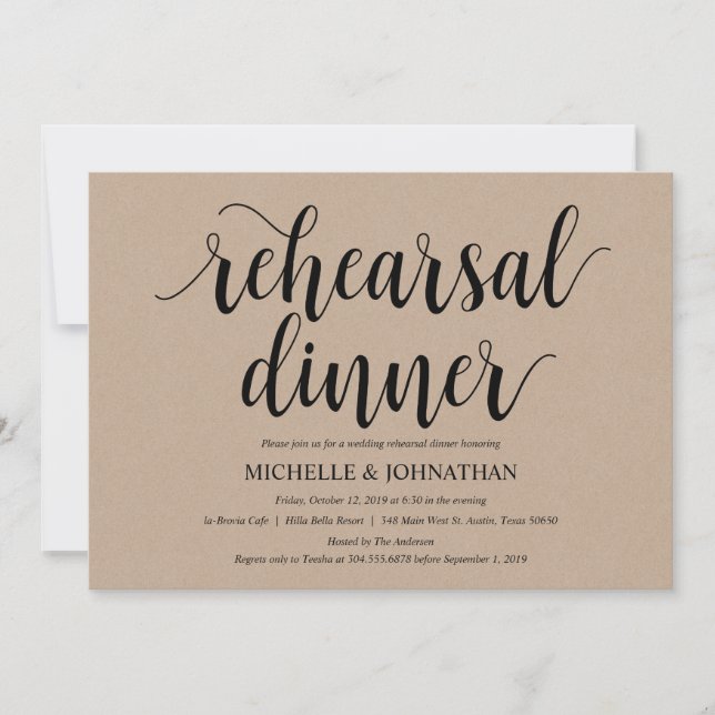 Rustic Kraft Wedding Rehearsal Dinner Invites (Front)