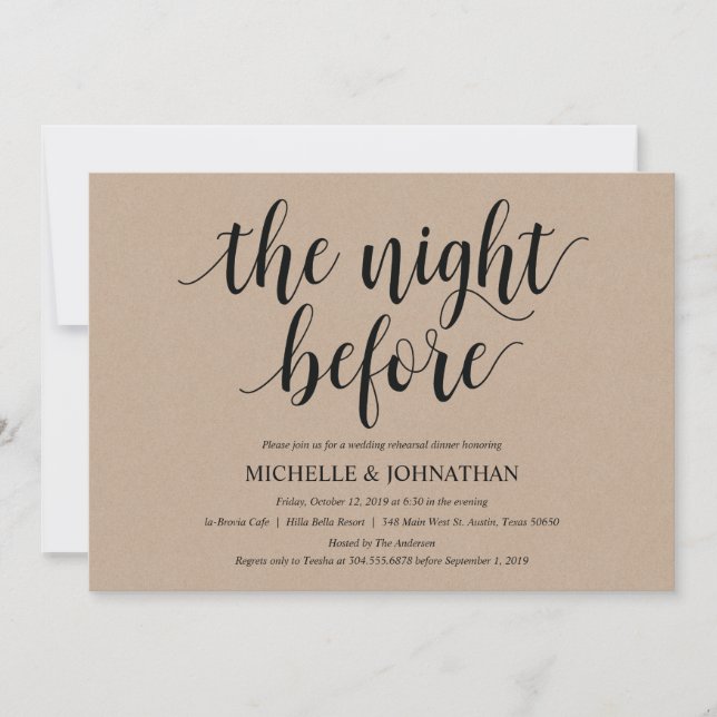 Rustic Kraft Wedding Rehearsal Dinner Invites (Front)