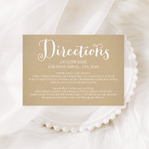 Rustic Kraft Wedding White Script Directions Enclosure Card