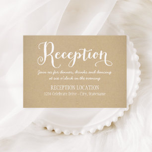 Rustic Kraft Wedding White Script Reception Enclosure Card