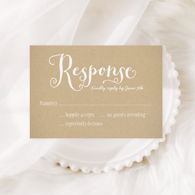 Rustic Kraft Wedding White Script RSVP Card (Creator Uploaded)