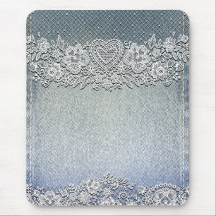 Rustic Kraft & White Lace Lacy Farmhouse Chic Mouse Mat