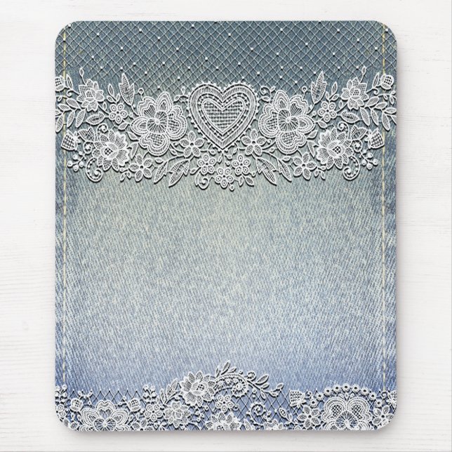 Rustic Kraft & White Lace Lacy Farmhouse Chic Mouse Mat (Front)