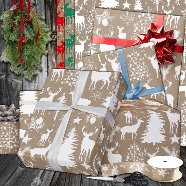 Rustic Kraft White Woodland Forest Reindeer Wrapping Paper (Rustic Kraft White Woodland Forest Reindeer Wrapping Paper In 6 & 15 foot long 30 inch rolls)