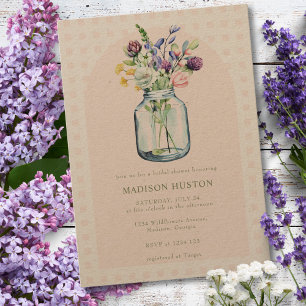 Rustic Kraft Wildflower Mason Jar Bridal Shower Invitation