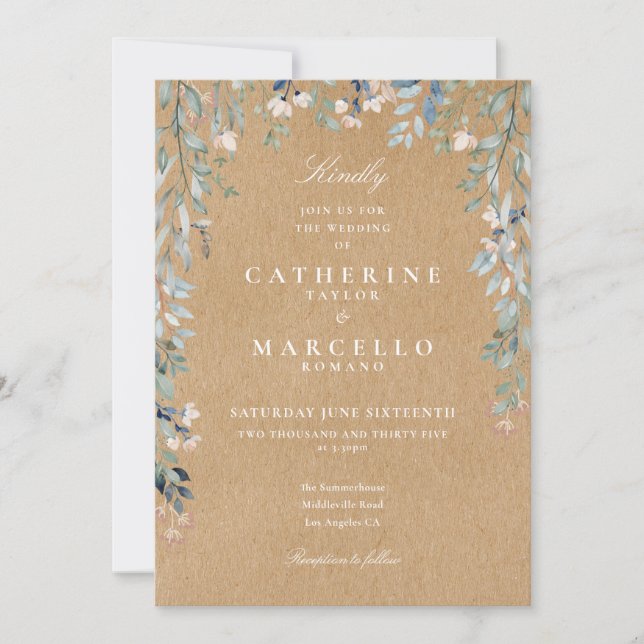 Rustic Kraft Wildflowers Watercolor Floral Wedding Invitation (Front)