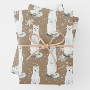 Rustic Kraft Winter Arctic Animals Ermine Owl Fox Wrapping Paper Sheet