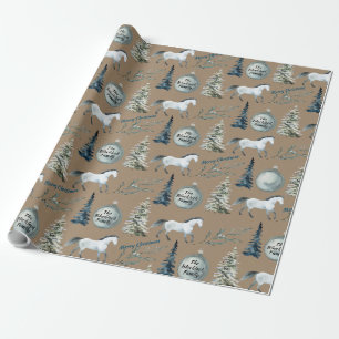 Rustic Kraft Winter Horse Custom Name & Sentiment Wrapping Paper