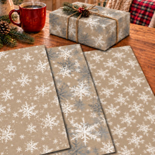 Rustic Kraft Winter White & Silver Snowflakes Wrapping Paper Sheet