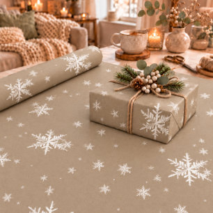 Rustic Kraft Winter White Snowflakes Matte Wrapping Paper