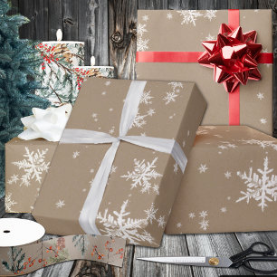 Rustic Kraft Winter White Snowflakes Matte  Wrapping Paper