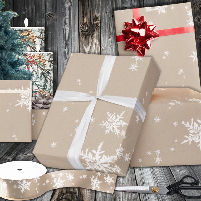 Rustic Kraft Winter White Snowflakes  Wrapping Paper (Rustic Kraft Winter White Snowflakes Wrapping in 6 and 15 foot long 30 Inch Width Rolls
)