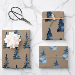 Rustic Kraft Winter Woodland Blue Spruce Trees  Wrapping Paper Sheet