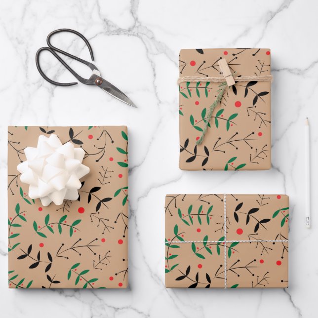 Rustic Kraft Winter Woodland Greenery Wrapping Paper Sheet (Front)