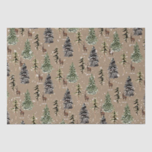 Rustic Kraft Winter Woodland Snowy Spruce & Stags Tissue Paper