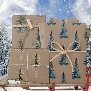 Rustic Kraft Winter Woodland Spruce Cedar Pine  Wrapping Paper Sheet