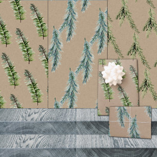Rustic Kraft Winter Woodland Spruce Tree Branch Wrapping Paper Sheet
