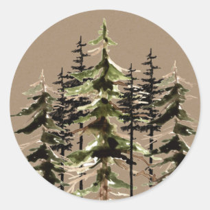 Rustic Kraft Winter Woodland Spruce Trees Classic  Classic Round Sticker