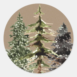 Rustic Kraft Winter Woodland Spruce Trees Classic Round Sticker