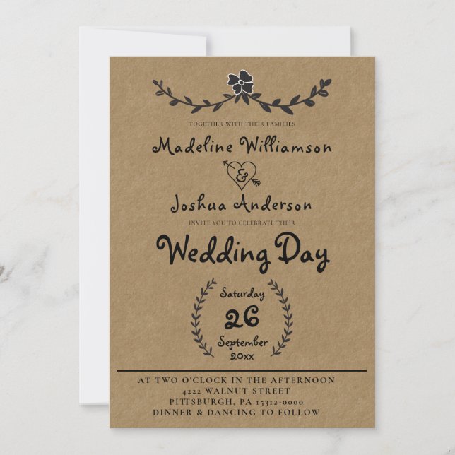 Rustic Kraft with Laurel Vine Wedding Invitation (Front)