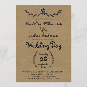 Rustic Kraft with Laurel Vine Wedding Invitation