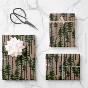 Rustic Kraft Woodland Eastern Pine Forest Stag Wrapping Paper Sheet